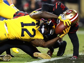 Sammy Watkins of the Los Angeles Rams stretches the ball across the goal line for a touchdown against the San Francisco 49ers during their NFL game at Levi's Stadium on Sept. 21, 2017 in Santa Clara, Calif. (Ezra Shaw/Getty Images)