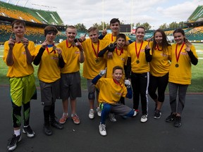 The Spruce Grove Cougars are the winning team in the CFL/NFL Flag Football initiative competition for 11-12 year old kids on Saturday September 23, 2017 in Edmonton.