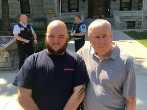 Mike Rodrigues, president of Canadian Union of Public Employees (CUPE) Local 1974, left, and Michael Hurley, president of CUPE's Ontario Council of Hospital Unions (OCHU). (Elliot Ferguson/The Whig-Standard/Postmedia Network)