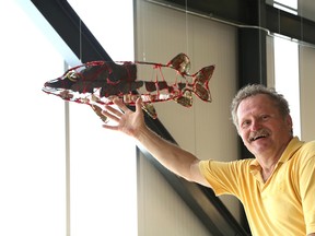 Local artist Ray Laporte has created a permanent installation at the McEwen School of Architecture that features rock fish and turtles suspended from the ceiling. (John Lappa/Sudbury Star)