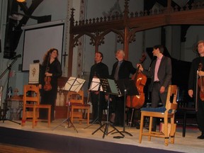 Laurence Kayaleh, Axel Strauss, Stephane Lemelin, Paul Marleyn and Douglas McNabney at the close of the Faure quintet. The Prince Edward Music Festival bid farewell to Lemelin during this weekend’s performance.