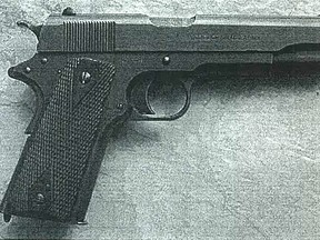 Sarnia police released this photo of a replica BB gun seized early Saturday following a disturbance at a bar in downtown Sarnia. Police said two Windsor men have been charged. (Handout)