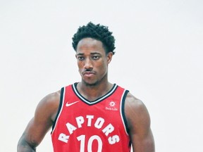 DeMar DeRozan of the Toronto Raptors during the team's annual media day at the BioSteel Centre in Toronto on Sept. 25, 2017. (Veronica Henri/Toronto Sun/Postmedia Network)