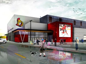 Artist's drawing of the exterior of Yardmen Arena upon completion of the $20.5 renovation project currently under way at the Cannifton Road facility. (qswc.ca)