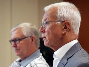 Luke Hendry/The Intelligencer
South East LHIN chief executive officer Paul Huras, right, and acting chairman Chris Salt take part in a board meeting Monday in Belleville. Huras said the coming expansion of Tweed's Gateway Community Health Centre should be good for patients, staff and the health care system.