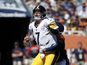 Quarterback Ben Roethlisberger of the Pittsburgh Steelers is sacked by Bryce Callahan #37 of the Chicago Bears in the first quarter at Soldier Field on Sept. 24, 2017. (Joe Robbins/Getty Images)