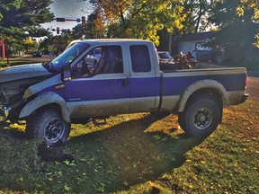 This stolen truck ended up crashing into a tree and a few vehicles after taking out pieces of fencing  near St. Anthony School in Drayton Valley. The incident occurred on September 16.