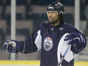 Former NHLer Georges Laraque skates in Edmonton on June 16, 2006. (Postmedia)