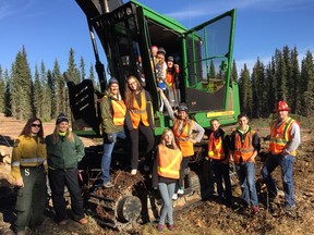 Students and forestry workers gather during a harvesting demonstration at the Heustis Demonstration Forest in 2015. The event was run again for students of Alexis Nakota Sioux Nation, Swan Hills and Edson on Sept. 26 (Submitted photo).