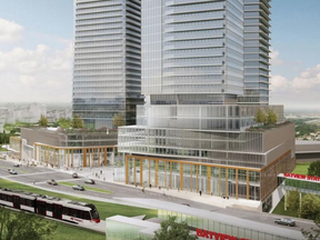 Trinity Developments proposes to build a three-tower complex at 900 Albert St., across from Bayview transit station. This is a preliminary concept looking south.