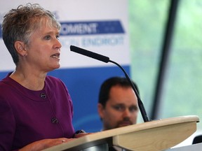 Lori Lamont, chief nursing officer for the Winnipeg Regional Health Authority, speaks during a briefing on coming changes in the health care system at the Asper Cardiac Centre at St. Boniface Hospital in Winnipeg on Tues., Sept. 26, 2017. Kevin King/Winnipeg Sun/Postmedia Network