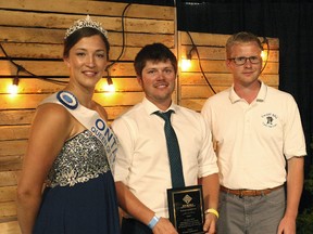 A local youth joined the winning circle, Brussels Agricultural Society Special award went to Brandon McGavin of Walton at the 2017 Celebration of Excellence banquet at the Brussels arena Sept. 22. (Shaun Gregory/Huron Expositor)