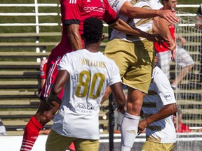 Steevan Dos Santos (left) and the rest of Ottawa Fury FC take on the Harrisburg City Islanders tonight. (Ashley Fraser/Postmedia network)