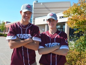 Morgan Palmer, left, and Brendan Johnston, right, helped pitch the 18U London Badgers to a national championship in August. With training camp around the corner both players see next year as an opportunity to take their game to the next level. (Louis Pin, Times-Journal)