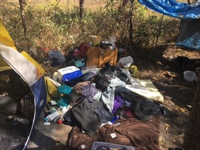 Police dismantled a tent city that was set up on  Canadian National Railway property, just west of Flora Street, in St. Thomas. (Police supplied photo)