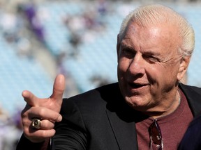 Former WWE champion Ric Flair before the game between the Minnesota Vikings and Jacksonville Jaguars at EverBank Field on December 11, 2016 in Jacksonville, Florida. (Photo by Sam Greenwood/Getty Images)