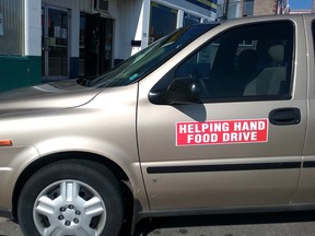 Volunteer vehicles from the Helping Hand Food Bank will be clearly identified Saturday during the annual door-to-door Food Blitz, which starts at 10 a.m. If you would like to donate to the food bank, please leave your donation on your doorstep before 10 a.m. in a spot clearly visible from the street/sidewalk. (Contributed Photo)