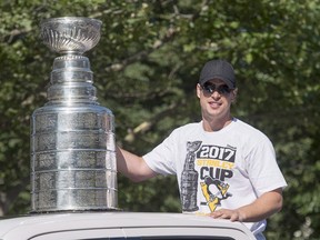 Pittsburgh Penguins captain Sidney Crosby parades the Stanley Cup in Halifax on Aug. 7, 2017. (THE CANADIAN PRESS/Andrew Vaughan)