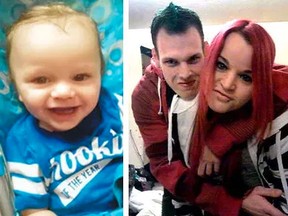 Ryker Daponte-Michaud and his mother, Amanda Dumont, 30, and her partner, Scott Bakker, 27.