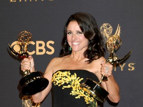 Veep star Julia Louis-Dreyfus with Emmys at the awards Sept. 17, 2017 in Los Angeles.(WENN.COM)