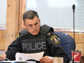 BRUCE BELL/THE INTELLIGENCER
A complaint about comments made by Belleville Police Chief Ron Gignac were dealt with behind closed doors during the Belleville Police Services meeting on Thursday.