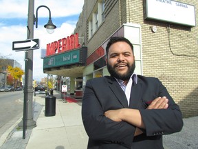 Ravi Srinivasan, executive director of the South Western International Film Festival, is shown in this file photo standing outside the Imperial Theatre in Sarnia.The festival has announced the music lineup for this year's CineGAZE series. (File photo)