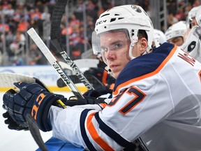 Edmonton Oilers centre Connor McDavid during NHL pre-season action against the visiting Carolina Hurricanes on Sept. 25, 2017. (Andy Devlin/Getty Images)