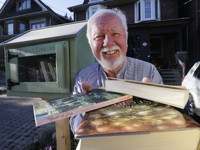 George's Library will remain in business after the City of Toronto reversed an order to have senior citizen George Sherwood remove his little free library because it was in contravention of city bylaws. (STAN BEHAL/TORONTO SUN)
