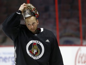 Ottawa Senators Craig Anderson during practice at the Canadian Tire Centre in Ottawa Ontario Wednesday Sept 27, 2017. (Tony Caldwell Photo)