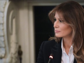 U.S. first lady Melania Trump speaks during a round table discussion on opioid abuse in the State Dining Room of the White House on Sept. 28, 2017 in Washington, D.C.(MANDEL NGAN/AFP/Getty Images)