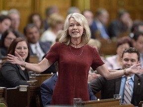 Conservative MP Candice Bergen rises during question period in the House of Commons on Parliament Hill in Ottawa on Wednesday, Sept. 27, 2017. (Adrian Wyld/The Canadian Press)