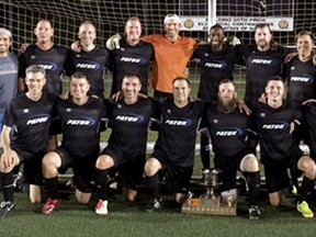 Paton Controls won the playoff, regular season and Cosmos Cup championships in the under-35 division of the Sarnia FC Men's Recreational Soccer League. Paton Controls beat Esso 3-0 in the playoff final Monday at Norm Perry Park. Team members are, front row, left: Julien Gomez, Dan Colussi, George Stoukas, Errol White, Nick Neinhuis, Craig Gunn, Trevor McEwan and Darien Primeau. Back row: Mario Brown, Kerry Joyce, Jeff Charron, Mike Griffin, Jamie McCahill, Shawn Menning, Brian Devlin, Jason Irwin and Erin White. Not pictured: Andrew Whitlock, Kellen Lindsay, Keith Johnson, Corey Jackson, Mitch Hodgins, Tyson Lindsay and Nick Vozza. (Contributed Photo)