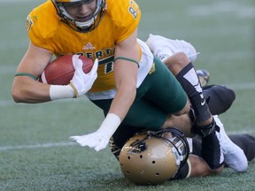 The Manitoba Bisons’ playoff prospects aren’t as bright after they fell 36-25 to the Alberta Golden Bears last night. (Chris Procaylo/Winnipeg Sun)