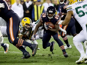 Tarik Cohen #29 of the Chicago Bears runs with the ball in the third quarter against the Green Bay Packers at Lambeau Field on September 28, 2017 in Green Bay, Wisconsin. (Photo by Jonathan Daniel/Getty Images)
