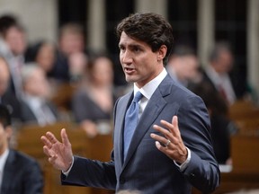 Prime Minister Justin Trudeau rises during question period in the House of Commons on Parliament Hill in Ottawa on Thursday, Sept. 28, 2017. (Adrian Wyld/The Canadian Press)