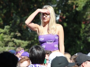 Around 11,000 people packed Broughdale Avenue and nearby streets for an unsanctioned Western University Homecoming party on Saturday, Sept. 30, 2017. (DALE CARRUTHERS, The London Free Press)