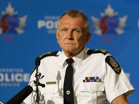 Edmonton Police Service Chief Rod Knecht speaks to the media about a terrorist attack that began when a police officer was attacked at 92 Street and 107A Avenue in Edmonton, Alberta on Sunday, October 1, 2017. Ian Kucerak / Postmedia