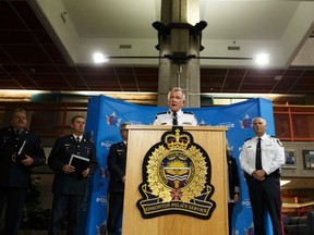 Edmonton Police Chief Rod Knecht speaks about the ongoing investigation into multiple acts of terrorism underway after a man attacked a police officer and four bystanders in Edmonton, Alberta on Sunday, October 1, 2017. Ian Kucerak / Postmedia