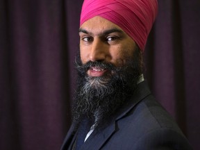 Jagmeet Singh poses for a photograph following the first ballot in the NDP leadership race in Toronto on Sunday, Oct. 1, 2017. (Chris Young/The Canadian Press)