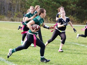 The Lively Hawks and the Confederation Chargers compete in flag football on Thursday. (Gino Donato/Sudbury Star)