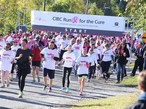 Runners take off from the start of the CIBC Run for the Cure at Cambrian College on Sunday. (Gino Donato/Sudbury Star)