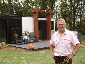 Robert Kohl stands in front of the shipping container he is transforming into a modern garden pavilion with hopes of building a unique local business. (Eric Bunnell, Submitted Photo)