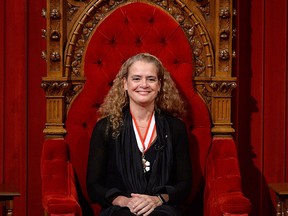 Canada's 29th Governor General Julie Payette looks on from her seat in the Senate chamber during her installation ceremony, in Ottawa on Monday, October 2, 2017. THE CANADIAN PRESS/Adrian Wyld