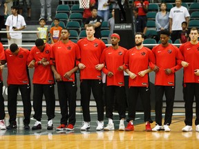 The Raptors came together pre-game. The Associated Press