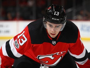 Nico Hischier of the New Jersey Devils skates against the Washington Capitals during a preseason game at the Prudential Center on Sept. 18, 2017 in Newark, New Jersey. (Bruce Bennett/Getty Images)