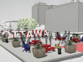 The city's rendering of a new plaza being built at York street and Sussex Drive, where the big Ottawa sign will be relocated.