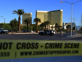 Crime scene tape surrounds the Mandalay Hotel after a gunman killed at least 50 people and wounded more than 200 others when he opened fire on a country music concert in Las Vegas, Nevada on October 2, 2017. (Mark Ralston/Getty Images)