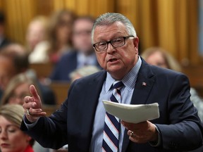 Public Safety Minister Ralph Goodale rises during Question Period in the House of Commons in Ottawa, Monday, October 2, 2017. THE CANADIAN PRESS/Fred Chartrand