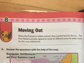 "Complete Canadian Curriculum 3" by Popular Book Company Canada says that First Nations peoples agreed to move to make room for European settlers. (Facebook)