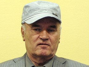This file photo taken on June 3, 2011 shows Wartime Bosnian Serb general Ratko Mladic sitting in the court room during his initial appearance at the UN Yugoslav war crimes tribunal in The Hague. 
(MARTIN MEISSNER/AFP/Getty Images)
